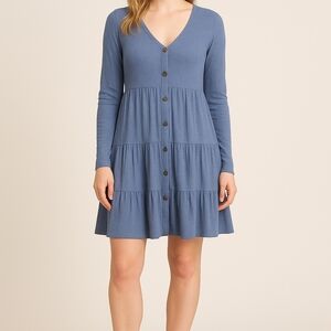Altar'd State Blue Button-Front Long Sleeve Dress